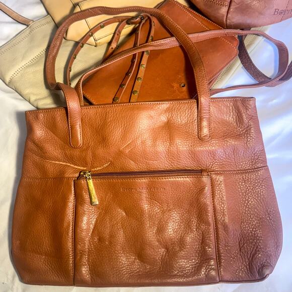 5pc LEATHER Handbag Bundle: COACH Saffiano Tote, BORN Crossbody, Stone Mountain - Picture 3 of 16